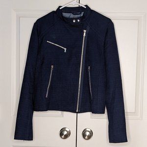 The Gap Navy Blue Woven/ Tweed Moto Jacket Like New Large